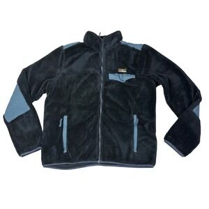 LLBean Fleece Jacket Full Zip Blue Gray Patchwork Women's Medium M